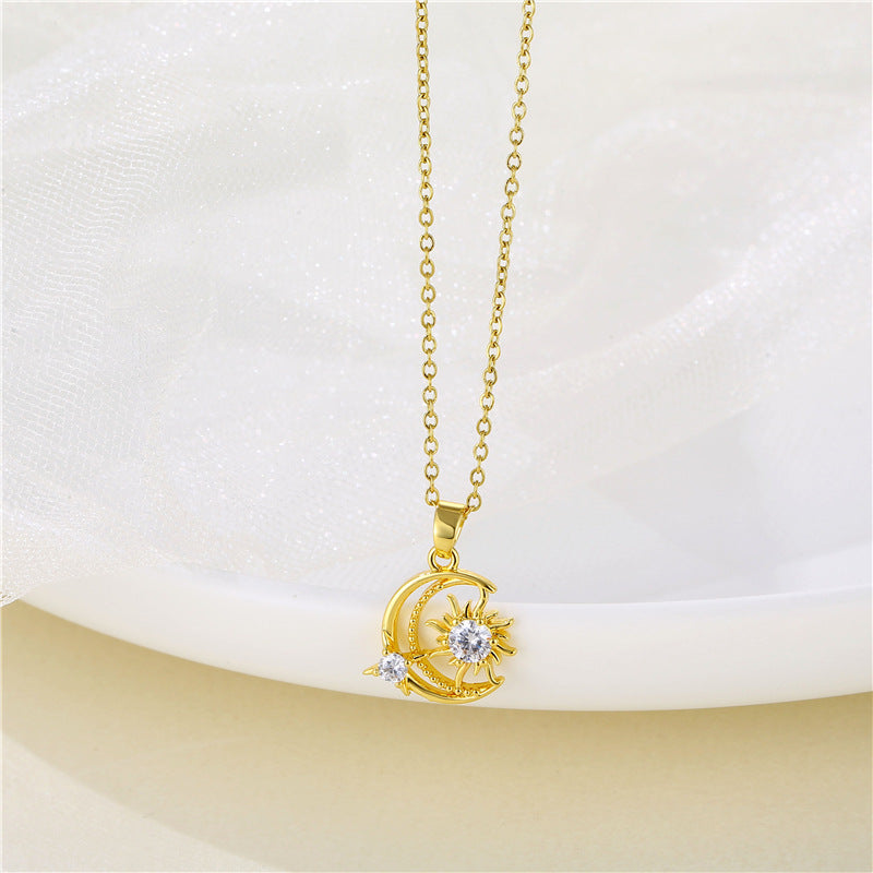 Simple Style Star Moon Stainless Steel Plating Inlay Zircon Pendant Necklace