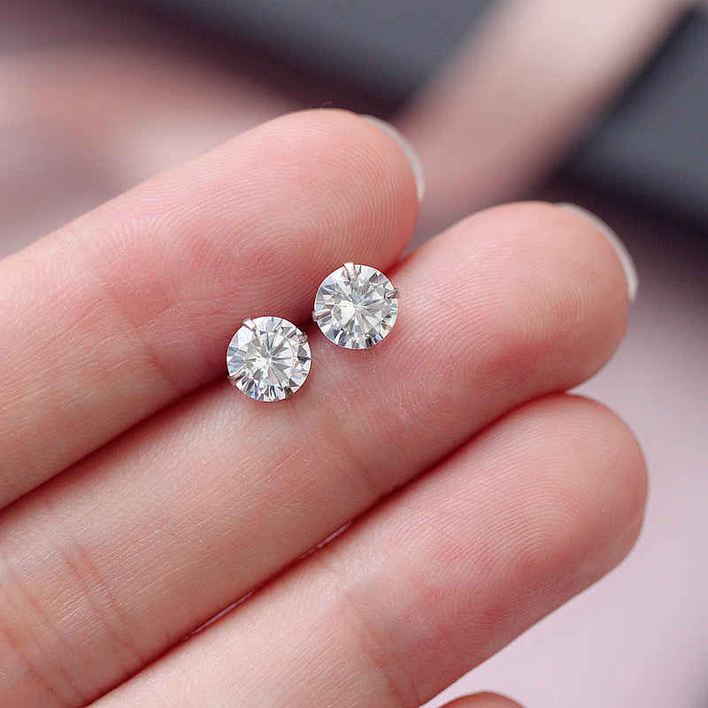 1 Pair Simple Style Round Inlay Sterling Silver Zircon Ear Studs