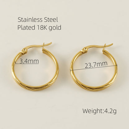 1 Pair Retro Simple Style Round Stripe Stainless Steel Plating 18k Gold Plated Hoop Earrings