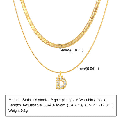 Ins Style Simple Style Letter Stainless Steel Plating Inlay Zircon 18k Gold Plated Layered Necklaces