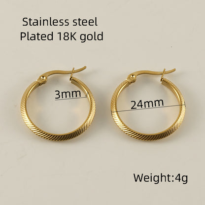 1 Pair Retro Simple Style Round Stainless Steel Plating 18k Gold Plated Hoop Earrings