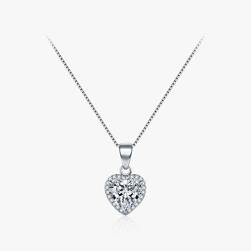 Ins Style Elegant Romantic Heart Shape Sterling Silver Plating Inlay Zircon Rhodium Plated Pendant Necklace