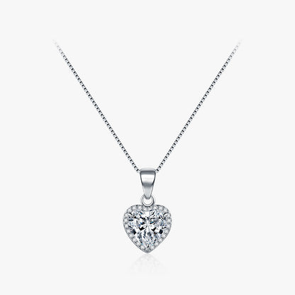 Ins Style Elegant Romantic Heart Shape Sterling Silver Plating Inlay Zircon Rhodium Plated Pendant Necklace