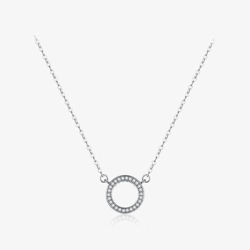 Modern Style Round Sterling Silver Plating Inlay Zircon Thai Silver Pendant Necklace