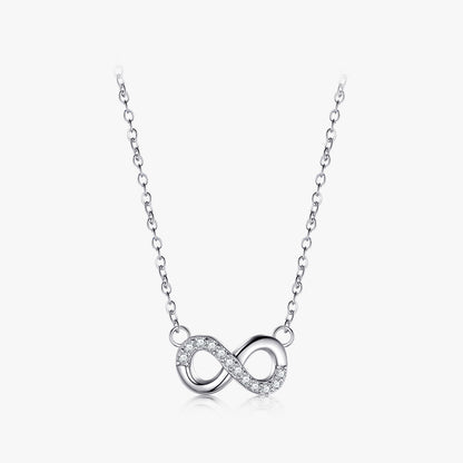 Romantic Simple Style Infinity Sterling Silver Plating Hollow Out Inlay Zircon Rhodium Plated Pendant Necklace