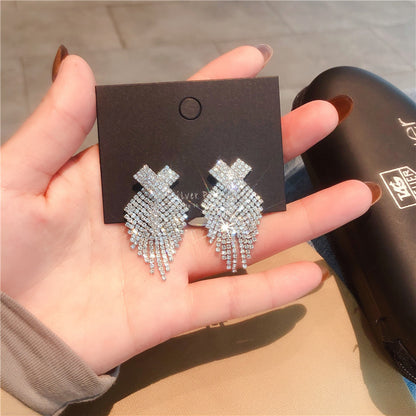 Glam Tassel Alloy Inlay Rhinestones Women's Drop Earrings