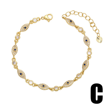 Ins Style Devil's Eye Heart Shape 18k Gold Plated Zircon Copper Wholesale Bracelets