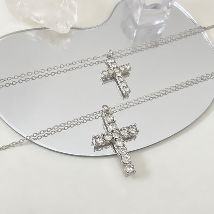 Wholesale Jewelry Vintage Style Simple Style Cross Alloy Rhinestones 14k Gold Plated Layered Necklaces