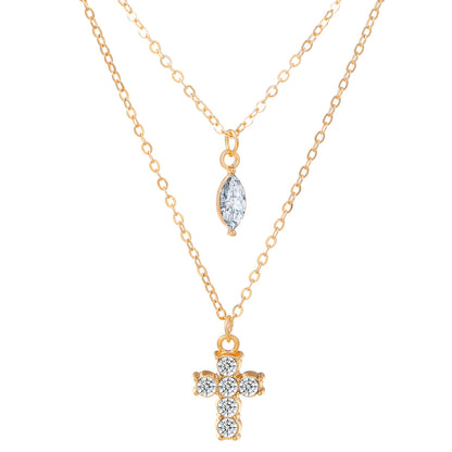 Wholesale Jewelry Vintage Style Simple Style Cross Alloy Rhinestones 14k Gold Plated Layered Necklaces