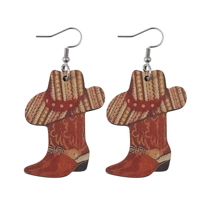 Simple Style Boots Wood Patchwork Women's Drop Earrings