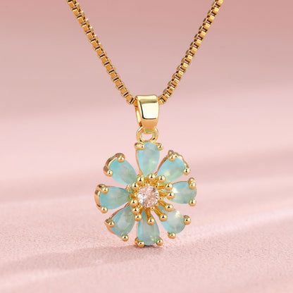 Elegant Shiny Maple Leaf Flower Stainless Steel Plating Inlay Zircon 18k Gold Plated Pendant Necklace