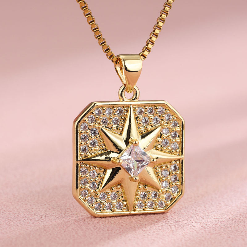 Elegant Shiny Maple Leaf Flower Stainless Steel Plating Inlay Zircon 18k Gold Plated Pendant Necklace