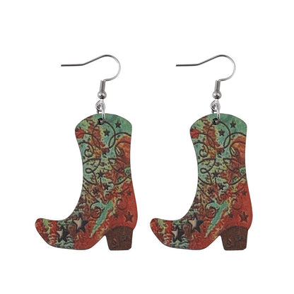 Simple Style Boots Wood Patchwork Women's Drop Earrings