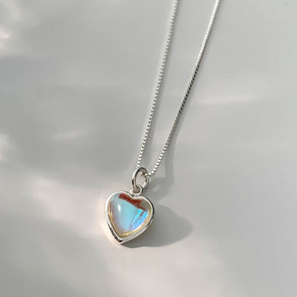 Elegant Oval Heart Shape Sterling Silver Inlay Artificial Gemstones Pendant Necklace