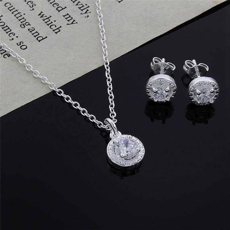 Glam Round Copper Zircon Rings Earrings Necklace In Bulk