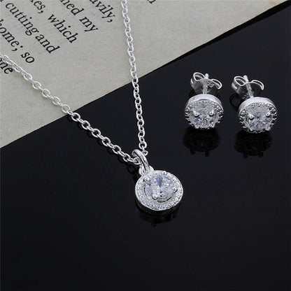 Glam Round Copper Zircon Rings Earrings Necklace In Bulk