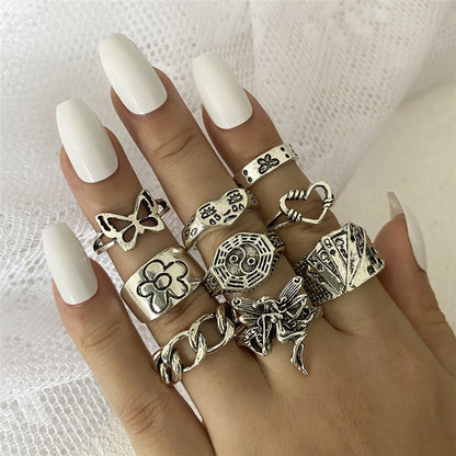 Casual Vintage Style Punk Animal Sunflower Rose Alloy Plating Inlay Artificial Gemstones Artificial Rhinestones Opal Gold Plated Silver Plated Women's Charm Ring Open Ring Rings