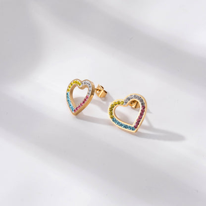 Cool Style Heart Shape Eye Stainless Steel Inlay Zircon Ear Studs