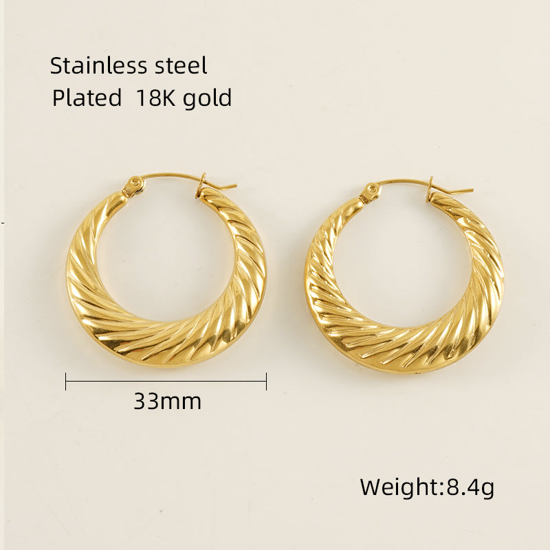 1 Pair Modern Style Simple Style Round Stainless Steel Plating 18k Gold Plated Hoop Earrings