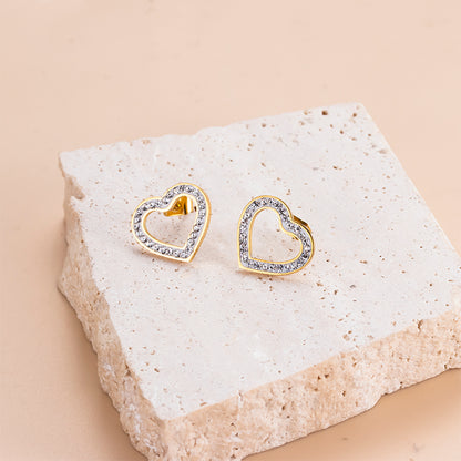 Luxurious Shiny Oval Water Droplets Heart Shape Stainless Steel Inlay Zircon Ear Studs