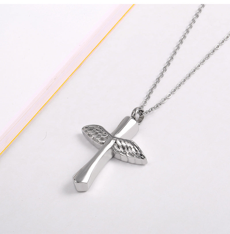 Simple Style Cross Wings Titanium Steel Plating Pendant Necklace Necklace Pendant