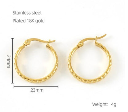 1 Pair Retro Simple Style Round Stainless Steel Plating 18k Gold Plated Hoop Earrings