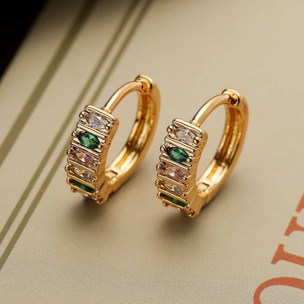 1 Pair Simple Style Commute Cross Crown Copper Plating Inlay Zircon 18k Gold Plated Hoop Earrings