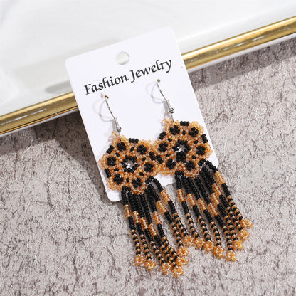 Ethnic Style Flower Alloy Seed Bead Patchwork Women's Drop Earrings