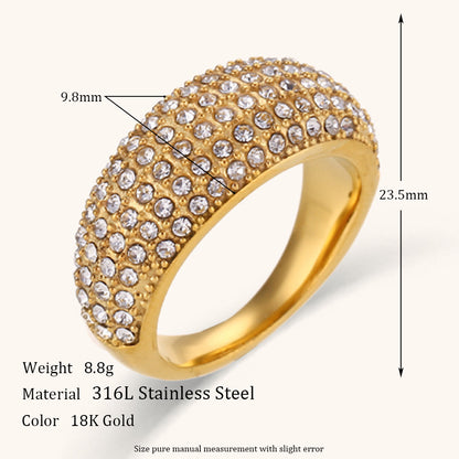 Lady Round Stainless Steel Plating Inlay Artificial Gemstones Rings