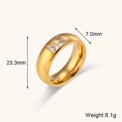 Lady Round Stainless Steel Plating Inlay Artificial Gemstones Rings