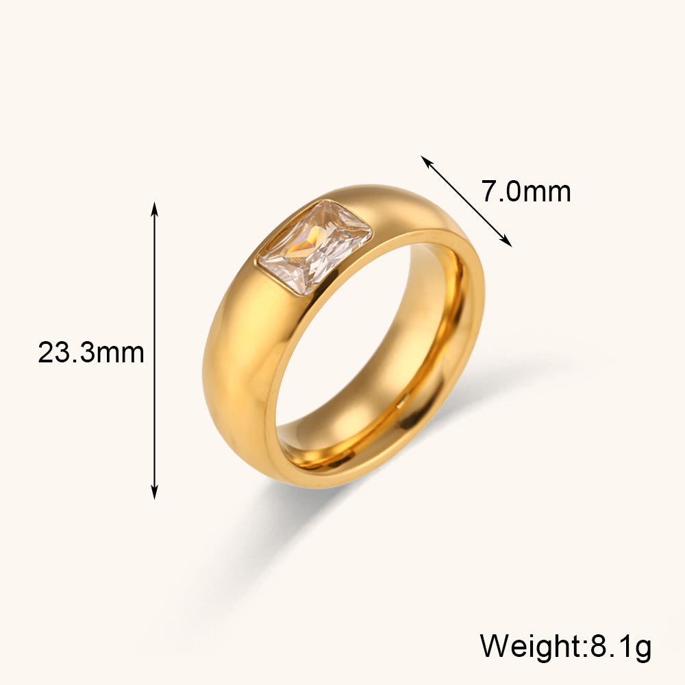 Lady Round Stainless Steel Plating Inlay Artificial Gemstones Rings