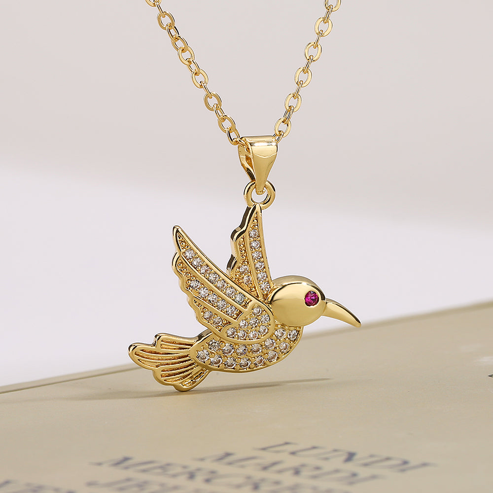 Simple Style Commute Bird Copper 18k Gold Plated Zircon Pendant Necklace In Bulk