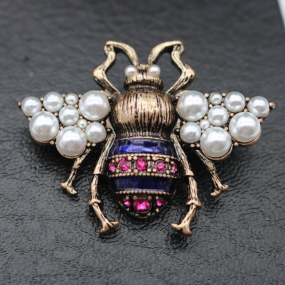 Retro Insect Alloy Enamel Inlay Artificial Pearls Rhinestones Women'S Ear Studs Brooches