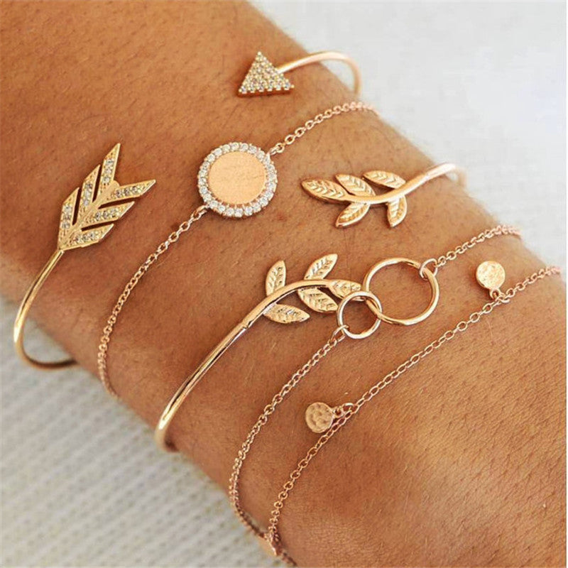 Vintage Style Punk Simple Style Moon Leaves Arrow Stainless Steel Alloy Plating Inlay Artificial Diamond Rhinestones Gold Plated Silver Plated Bracelets Bangle