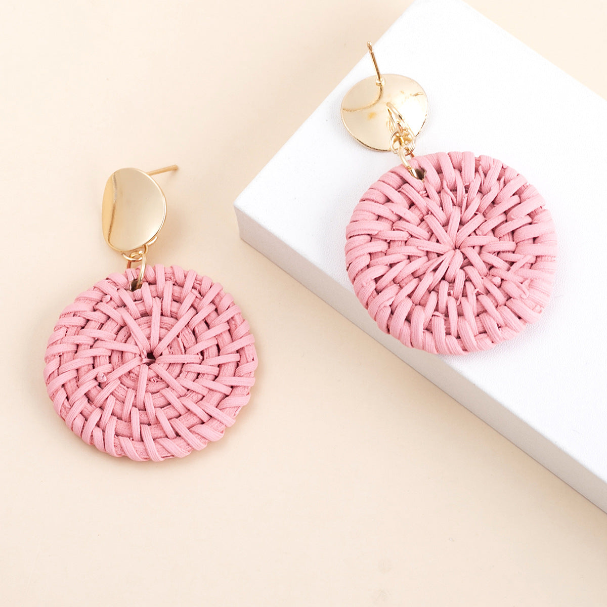 Vacation Solid Color Rattan Drop Earrings