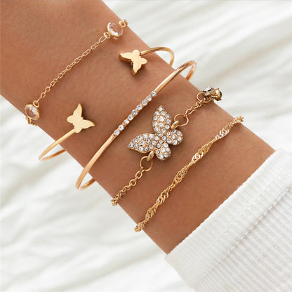 Casual Retro Punk Moon Flower Butterfly Stainless Steel Alloy Enamel Inlay Artificial Gemstones Artificial Diamond Opal Gold Plated Silver Plated Bracelets Bangle