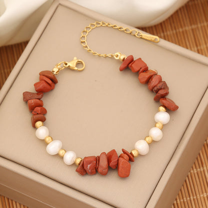 Ins Style Commute Irregular Stainless Steel Imitation Pearl Natural Stone Beaded Bracelets