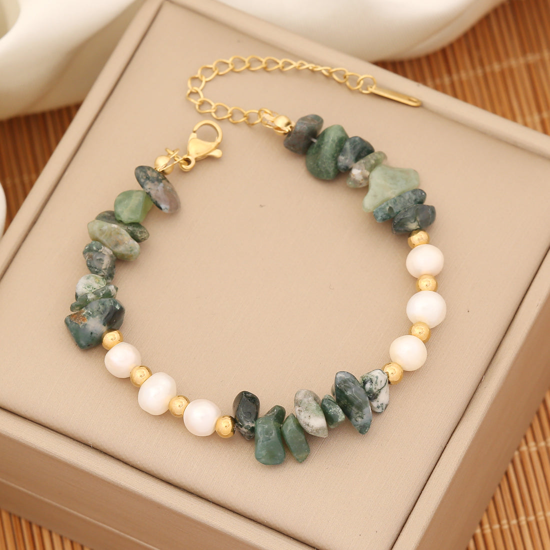 Ins Style Commute Irregular Stainless Steel Imitation Pearl Natural Stone Beaded Bracelets