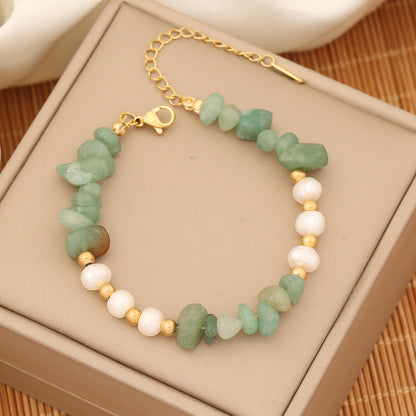 Ins Style Commute Irregular Stainless Steel Imitation Pearl Natural Stone Beaded Bracelets