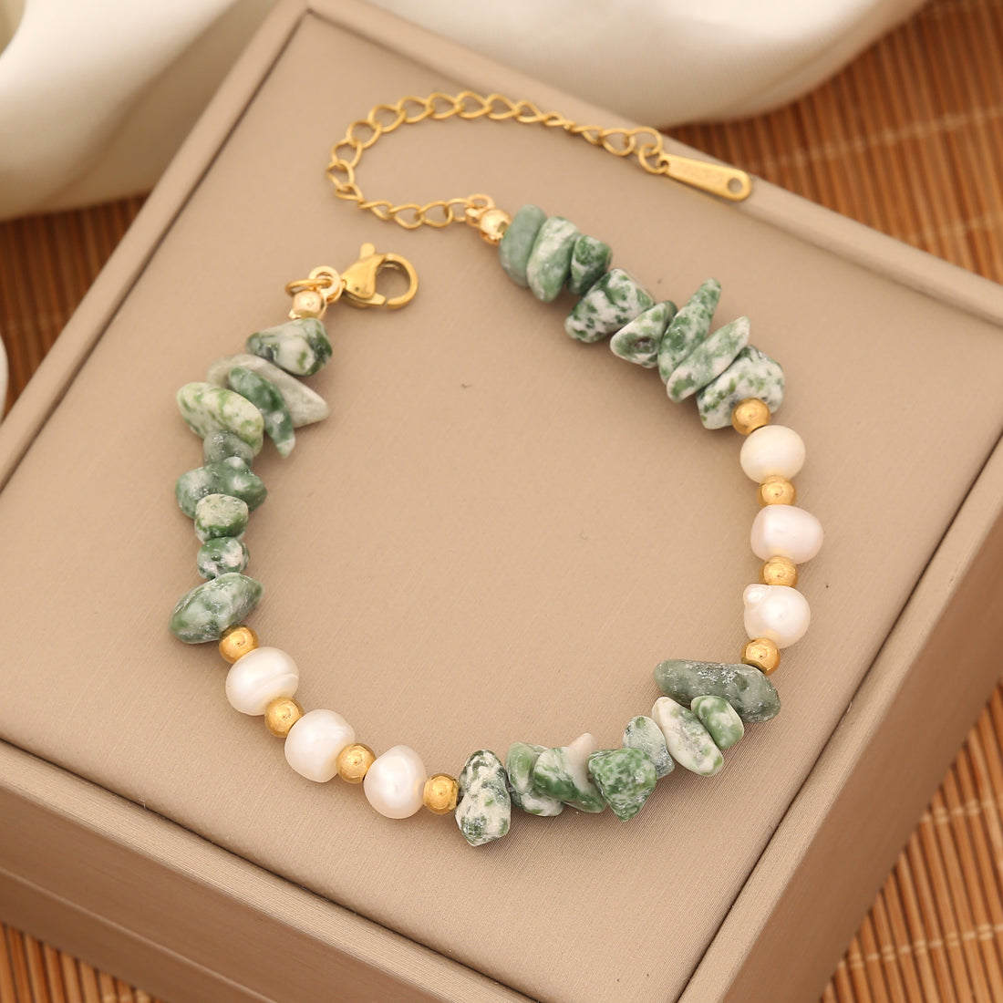 Ins Style Commute Irregular Stainless Steel Imitation Pearl Natural Stone Beaded Bracelets