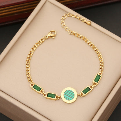 Ins Style Commute Round Rectangle Stainless Steel Plating Inlay Crystal Shell Bracelets Earrings Necklace