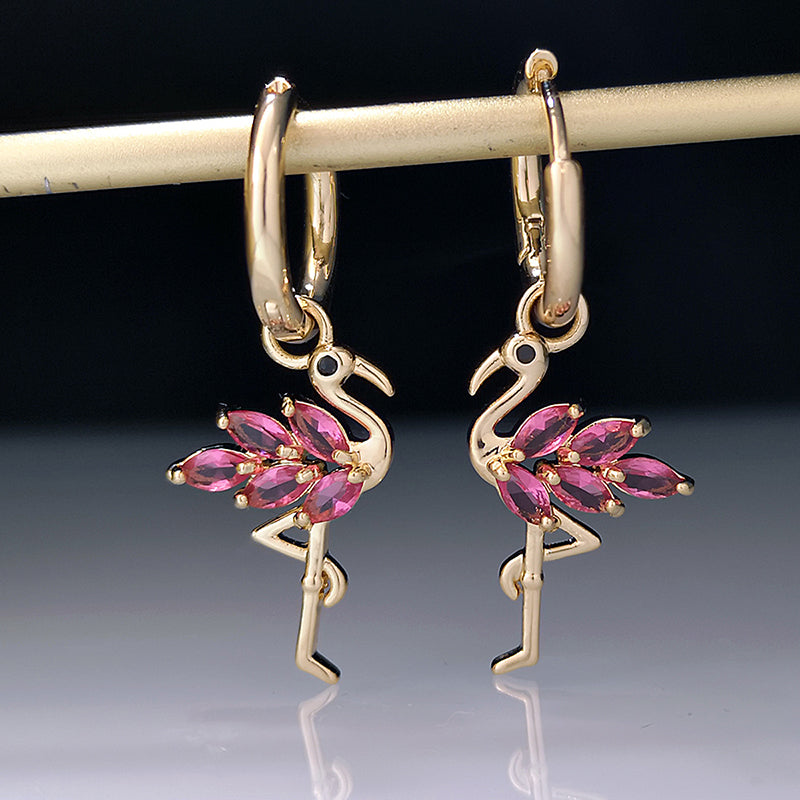 1 Pair Modern Style Flamingo Copper Plating Inlay Zircon Gold Plated Drop Earrings