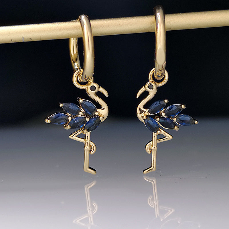 1 Pair Modern Style Flamingo Copper Plating Inlay Zircon Gold Plated Drop Earrings