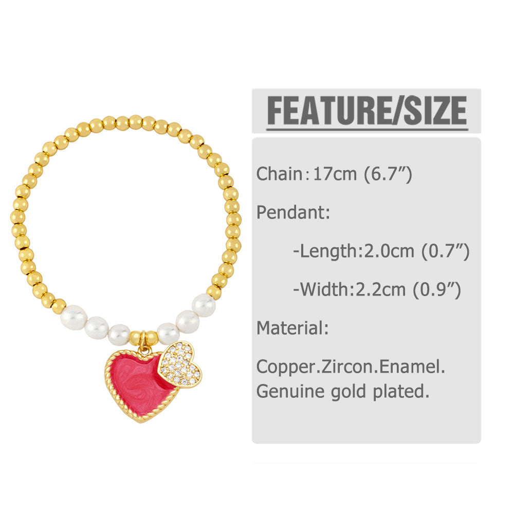 Sweet Heart Shape Zircon Baroque Pearls Copper Wholesale Bracelets
