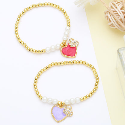 Sweet Heart Shape Zircon Baroque Pearls Copper Wholesale Bracelets