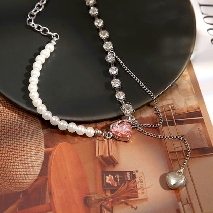 Wholesale Jewelry Elegant Luxurious Romantic Heart Shape Artificial Pearl Alloy Zircon Gold Plated Silver Plated Layered Necklaces Pendant Necklace