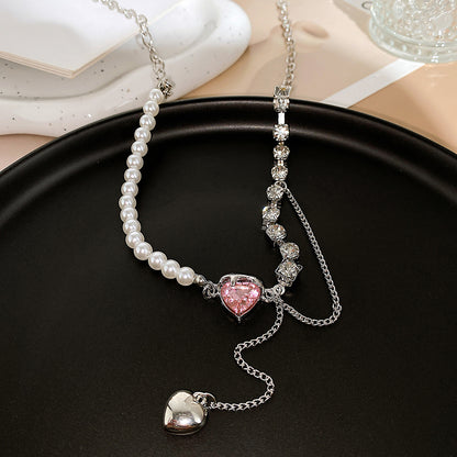 Wholesale Jewelry Elegant Luxurious Romantic Heart Shape Artificial Pearl Alloy Zircon Gold Plated Silver Plated Layered Necklaces Pendant Necklace
