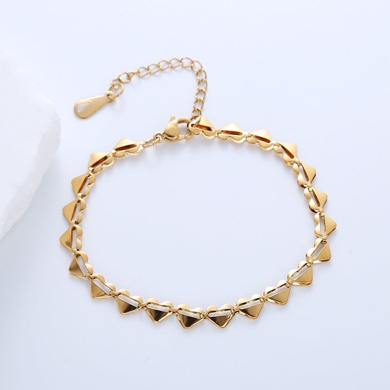 Casual Simple Style Triangle Heart Shape Stainless Steel Patchwork Plating 18k Gold Plated Bracelets