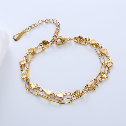 Casual Simple Style Triangle Heart Shape Stainless Steel Patchwork Plating 18k Gold Plated Bracelets