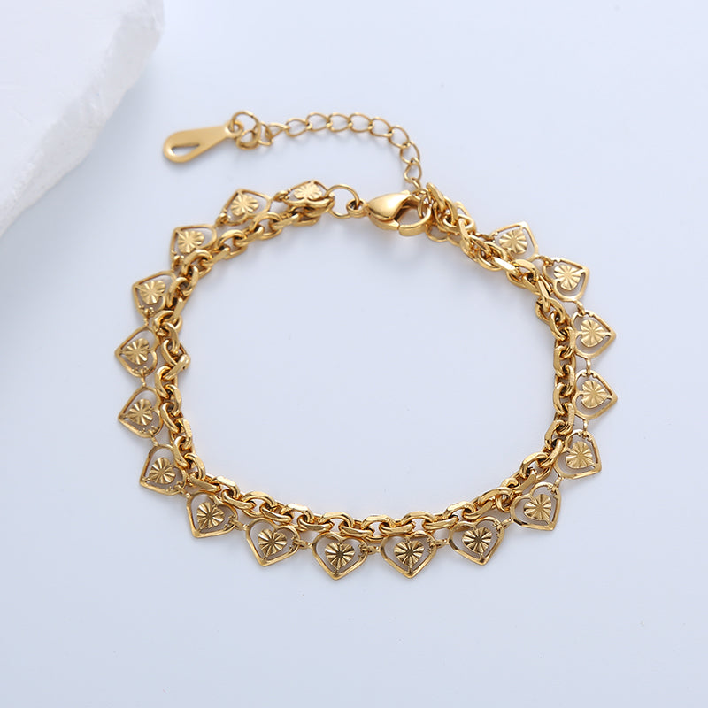 Casual Simple Style Triangle Heart Shape Stainless Steel Patchwork Plating 18k Gold Plated Bracelets